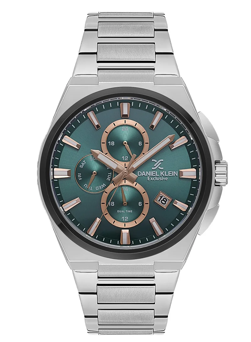 DANIEL KLEIN Men's Stainless Steel Silver and Black Alloy Case Analog Green Round Sunray Dial Japanese Quartz Exclusive 50 Meters Water Resistant